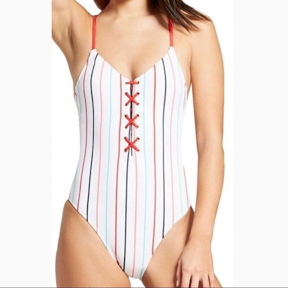 Xhilaration Other - NEW XHILARATION White Multi color Stripes One Piece Swimsuit Size Medium